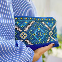 Косметичка дорожня жіноча Lovely Український орнамент з синім шкірзамінником
