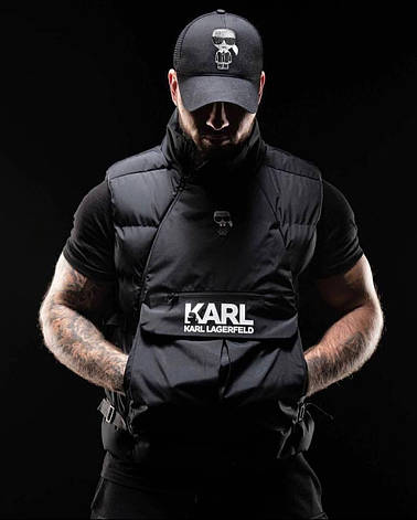 ОЧЕНКА! Чоловіча жилетка Karl Lagerfeld чорна спортивна безрукавка, жилет чорний Карл Лагерфельд, фото 1