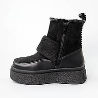 Високі зимові дитячі черевики чорного кольору для дівчаток з товстою підошвою