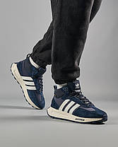 Чоловічі зимові кросівки Adidas Retropy E5 Navy White Fur winter Адідас Ретропі сині замшеві з хутром зима, фото 4