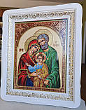 Ікона Святе Сімейство у білому дерев'яному фігурному кіоті під склом, розмір кіота 52*42, сюжет 30*40., фото 2