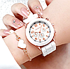 Жіночий подарунковий набір кварцовий годинник Geneva Black Hearts білий + прикраси сердечки, фото 3