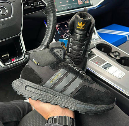 Зимові чоловічі кросівки Adidas Retropy E5 total black Fur winter Адідас Ретропі чорні замшеві з хутром зима, фото 1