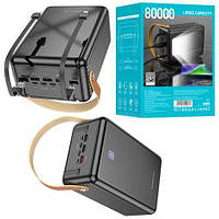 PowerBank 80000 мА·год BOROFONE швидке заряджання (22,5 Вт) з ліхтариком + 2 перехідники, 3 USB