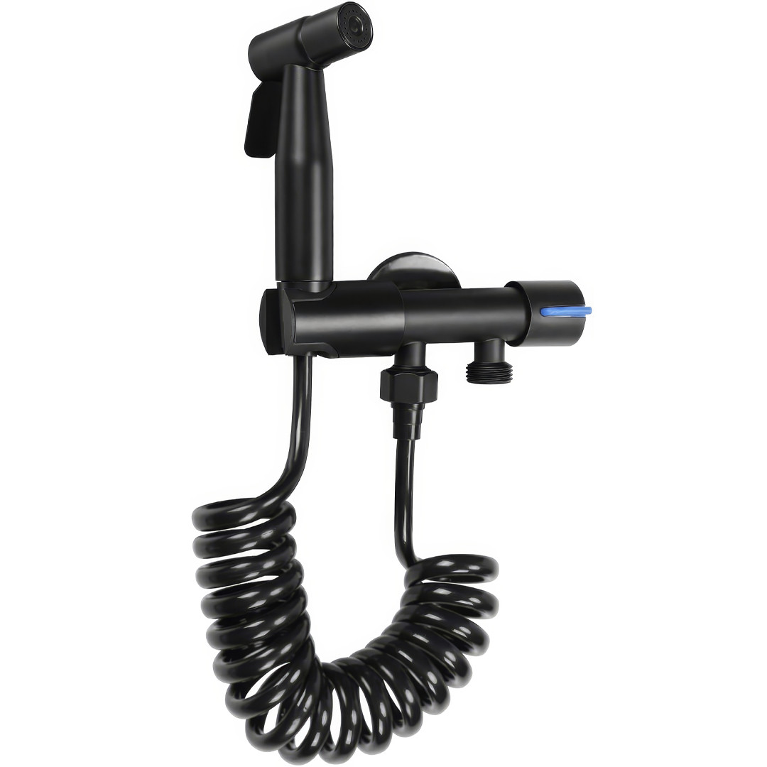 Ручний розпилювач для біде для туалету з нержавіючої сталі з підставкою AND AA22-2 Чорний, фото 1