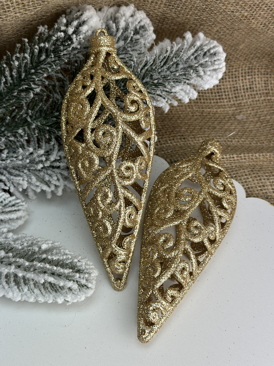 Підвіска бурулька ажурна в глітері 16 х 5см золото, за 1 шт 10818, фото 1