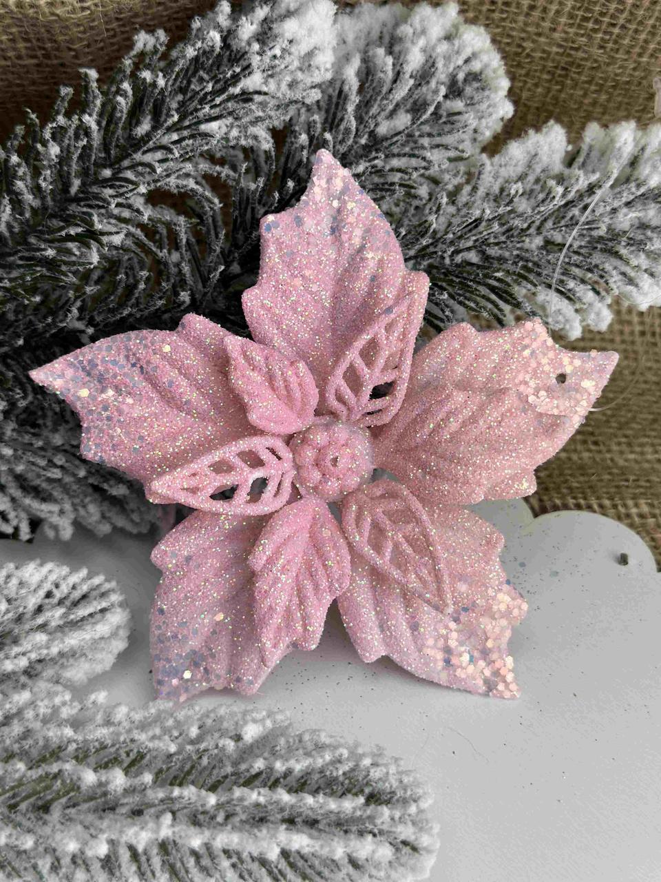 Підвіска пуансетія в поталі 12см рожева, за 1 шт 10838, фото 1