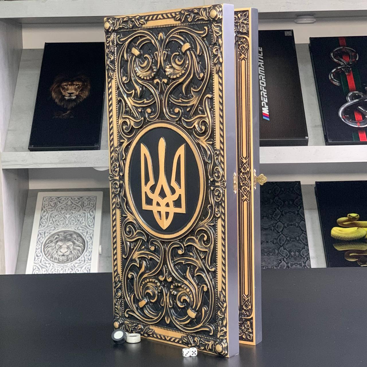 Нарди дерев'яні ручної роботи Тризуб 60×28 подарункові, фото 1