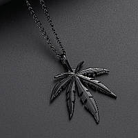 Двостороння підвіска/ кулон "Лист коноплі" на ланцюжку, колір темний хром