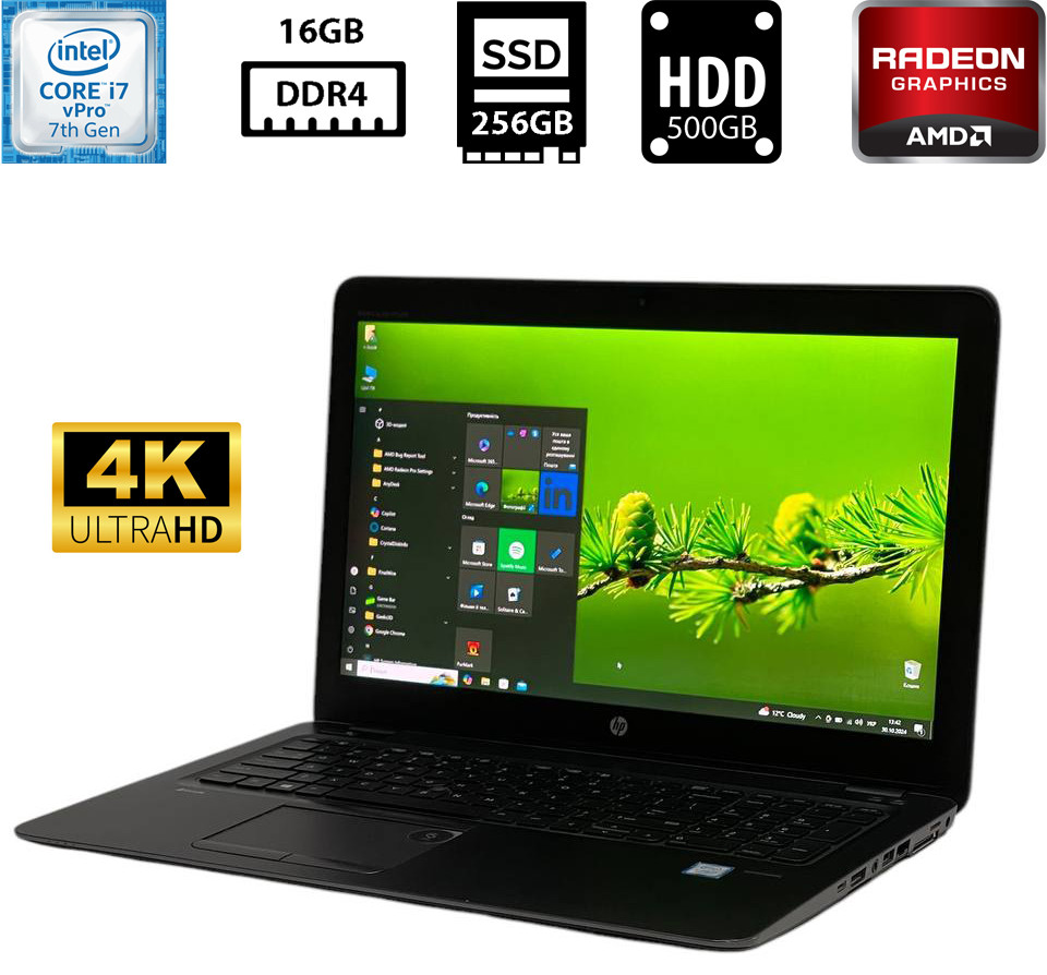Ігровий ноутбук клас-Б HP ZBook 15u G4/15.6"IPS 3840x2160 UHD/Core i7-7500U 2.70GHz/16GB DDR4/SSD+HDD/AMD Radeon R7 M350 2GB Б/В