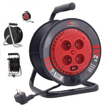Металевий котушковий електричний подовжувач 25 м Boxer BX-753 подовжувач на котушці