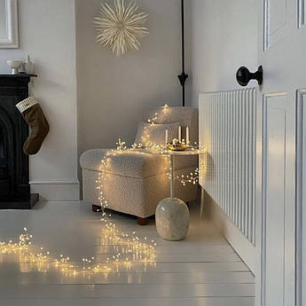 Гірлянда Роса Мішура 50 метрів | 1500 led | Срібний кабель | Хвойна лапа | Феєрверк