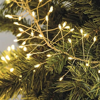 Гірлянда Роса Мішура 20 метрів | 600 led | Срібний кабель | Хвойна лапа | Феєрверк