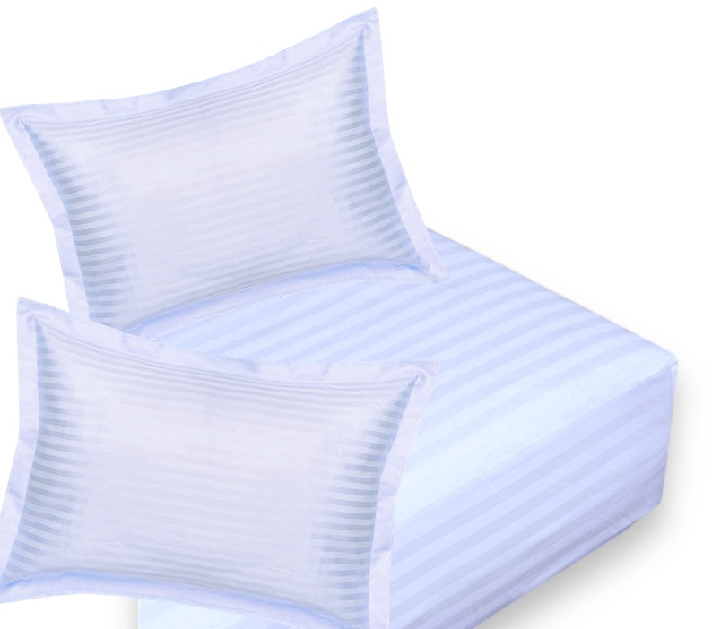 Набір "Біла смужка" простирадло на гумці (страйп сатин) та дві наволочки, фото 1