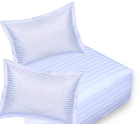 Набір "Біла смужка" простирадло на гумці (страйп сатин) та дві наволочки