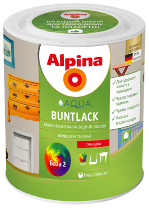 Емаль універсальна акрилова шоковисто-матова Alpina Aqua Buntlack База 3, 2,35 л.