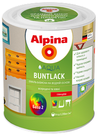 Емаль універсальна акрилова шоковисто-матова Alpina Aqua Buntlack База 3, 2,35 л.