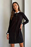 Пряма класична сукня вельветова з мереживним коміром та рукавами 44-50 розміри чорна, фото 2