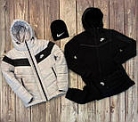 Зимовий спортивний костюм чоловічий Nike Tech Fleece теплий на флісі. Комплект одягу зима 3в1 (костюм+куртка+шапка), фото 5