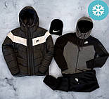 Зимовий спортивний костюм чоловічий Nike Tech Fleece теплий на флісі. Комплект одягу зима 3в1 (костюм+куртка+шапка), фото 4