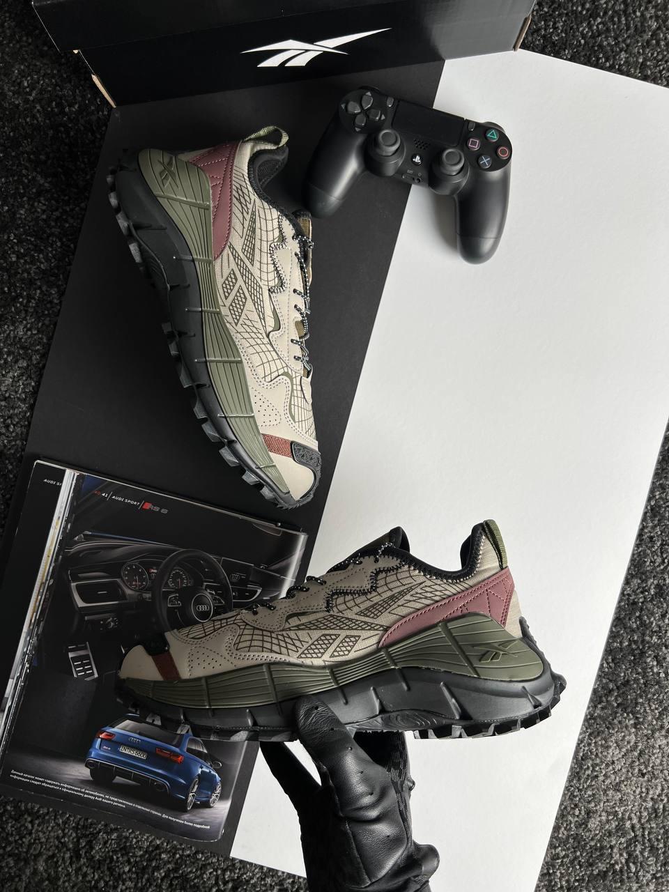 Чоловічі кросівки шкіра текстиль Reebok Zig Kinetica 2.5 Edge Beige Brown, кеди термо бежеві. Чоловіче взуття