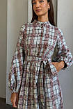Тепла сукня сорочка в клітинку з поясом 44-50 розміри різні кольори сіра, фото 3