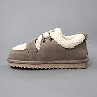 Зимові дитячі лофери сірого кольору на хутрі з натуральної замші