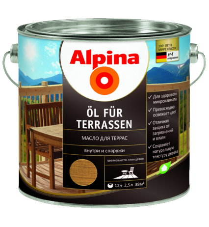 Олія універсальна акрилатна шовковісто-глянцева Alpina Oel Terrassen Прозора, 2,5 л.