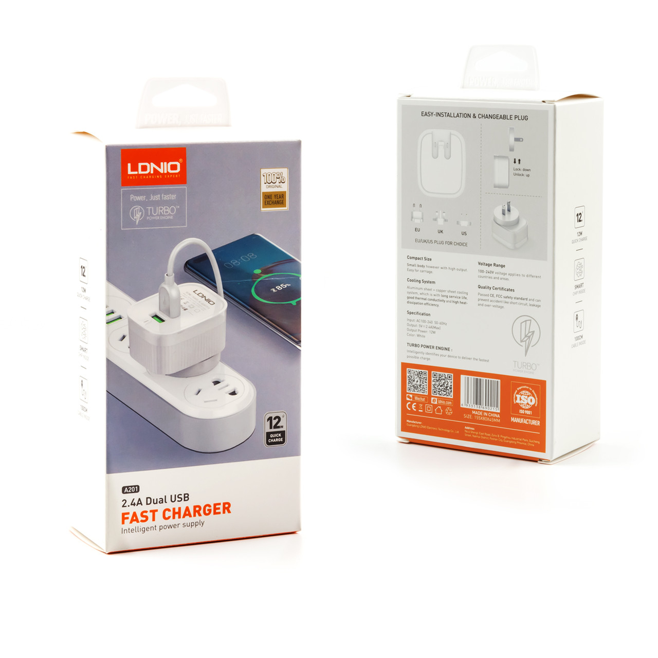 Зарядний пристрій LDNIO A201 12W 2.4A 2 Ports USB (адаптер + кабель USB-Type-C)