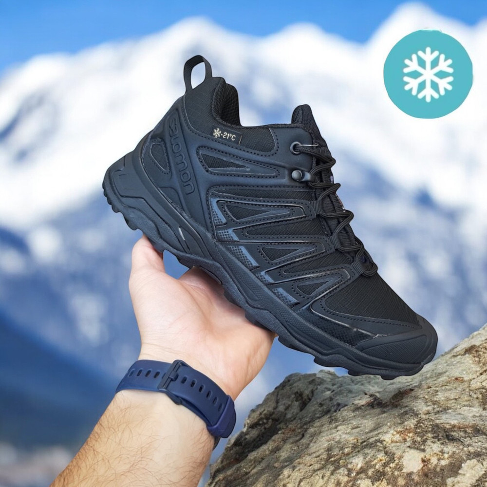 Чоловічі кросівки зимові Salomon Speedcross теплі з хутром (начос) осінь-зима чорні. Живое фото. Чоловічі полуботинки високі, фото 1