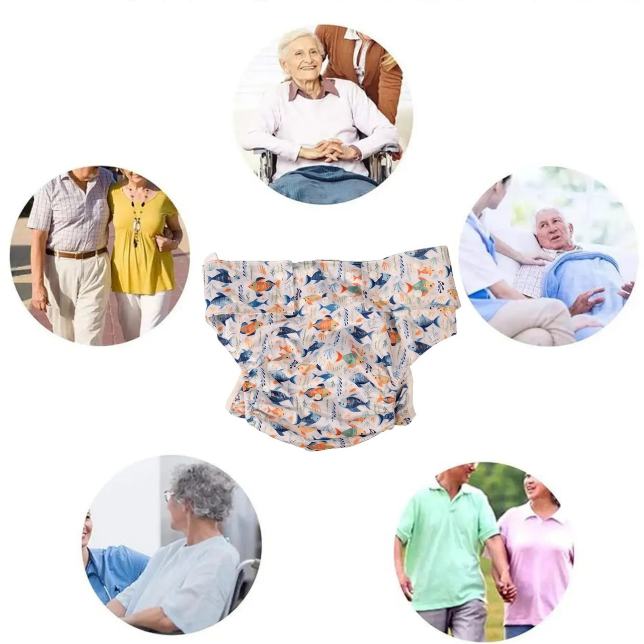 Багаторазовий підгузник для дорослих тканинний, рибки, фото 1