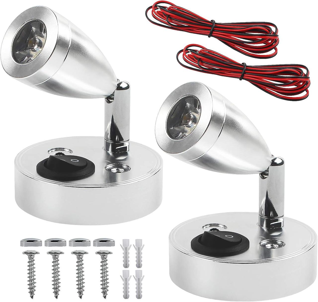 Flaincep 12V LED внутрішнє освітлення точковий світильник для читання регульований вимикач тепле світло, поворот на 360°, фото 1