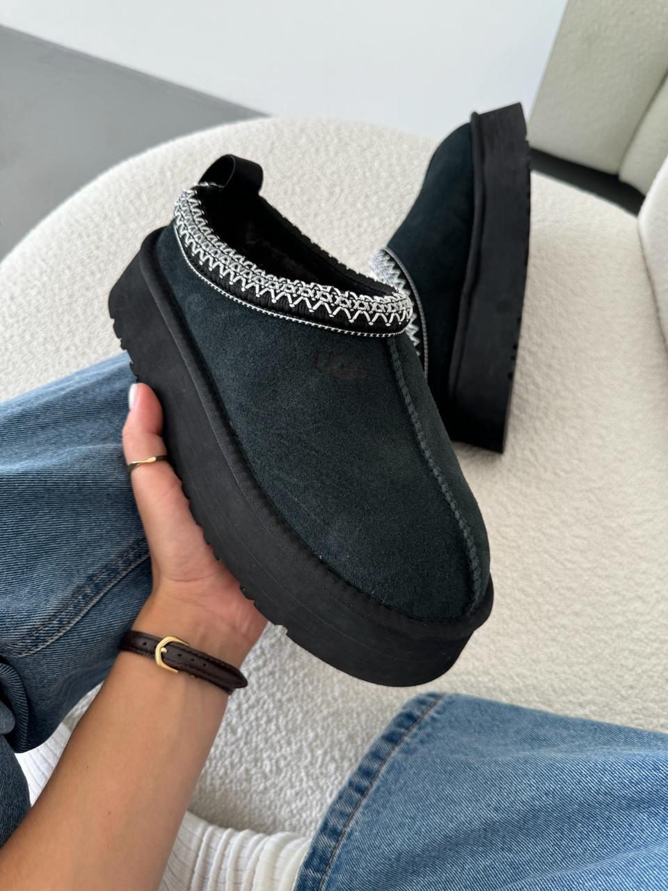 Зимові Жіночі Черевики UGG Tasman Platform Black | чорні на платформі з вишивкою, розміри 36–41