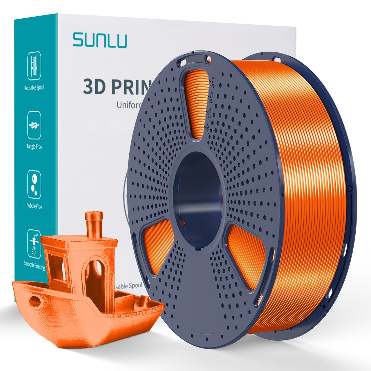 Пластик філамент SUNLU Silk PLA+ Orange, Reusable Spool, 1kg