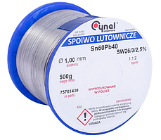 Олово для паяння з флюсом CYNEL 500 г дріт 1,0 мм Sn60Pb40