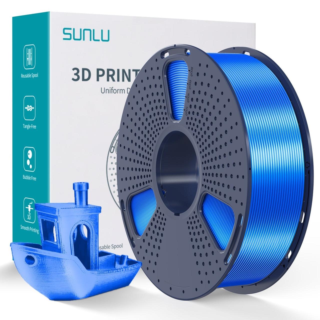 Пластик/філамент для 3D-друку SUNLU Silk PLA+ Blue (04040811Z), Reusable Spool, 1.75mm, 1kg, 205-235°C / Синій