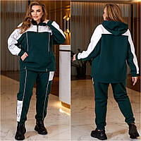 Теплый женский спортивный костюм на флисе украшен стразами р-48-58 . Кофта - худи с капюшоном и штаны . Графит