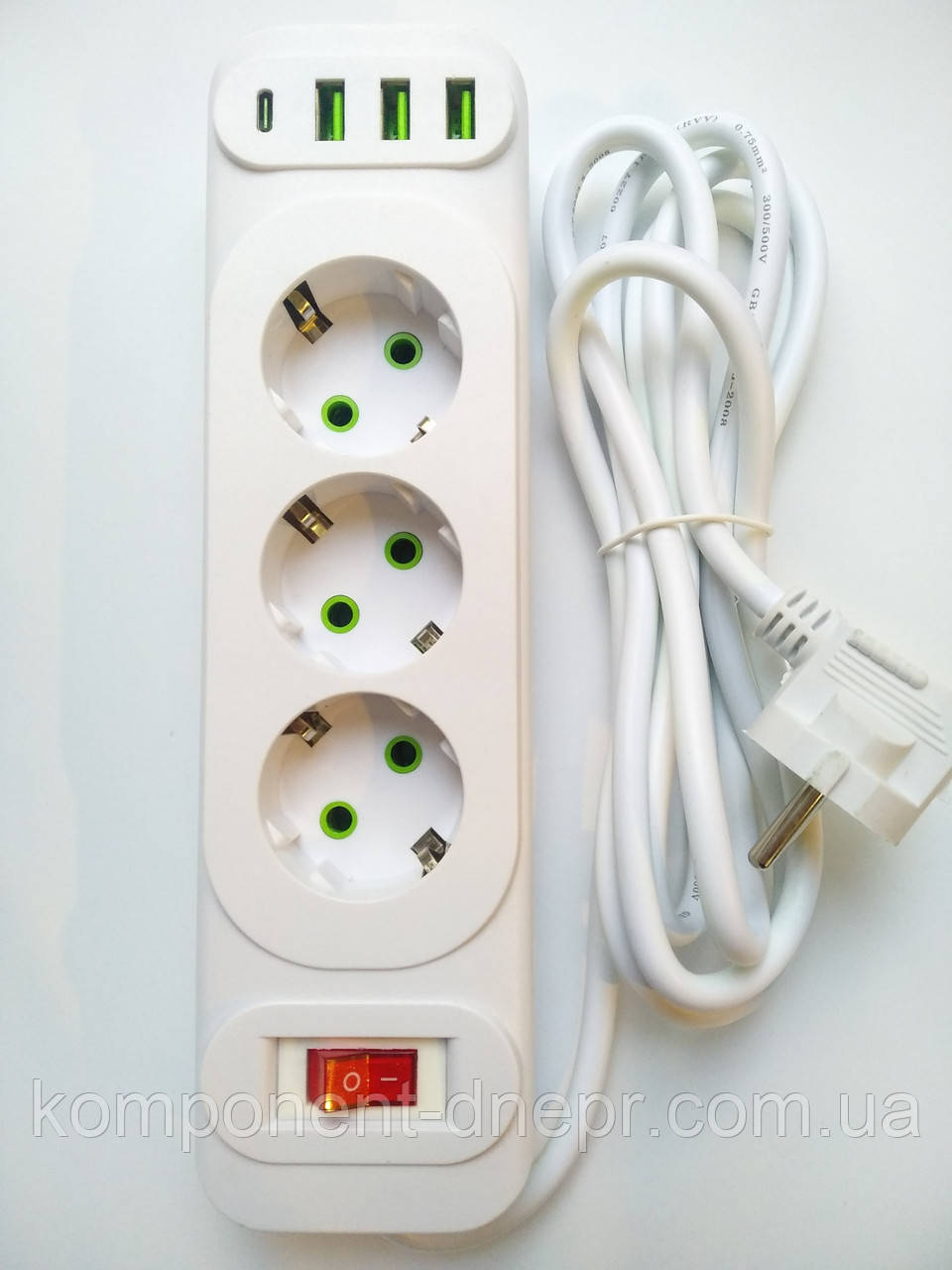 Мережевий фільтр Proove Power Socket 3гн(220в) + 3usb+Type C 2 метра
