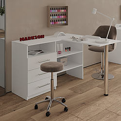 Розкладний манікюрний стіл комод М136 з поличками білий