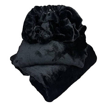 Набір махровий на кушетку велсофт полірований плед 107х180 см чохол 80х220 см, колір чорний