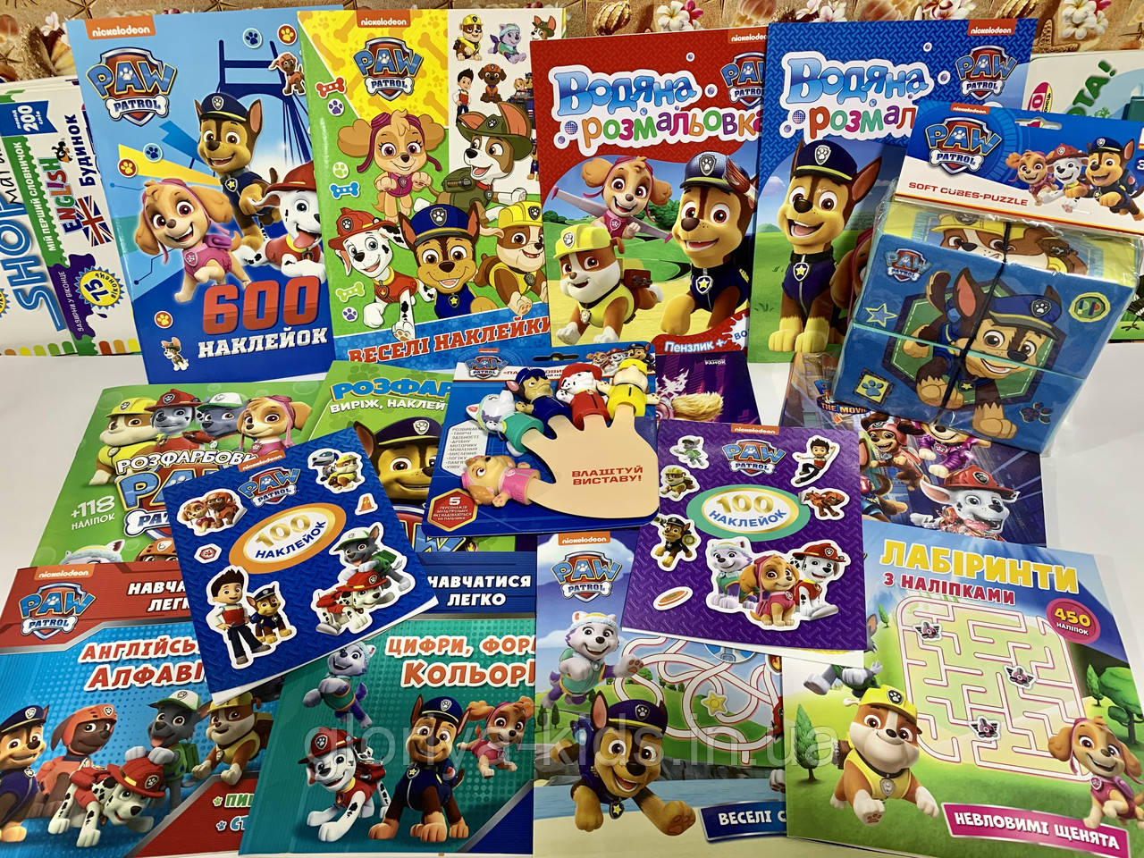 Комплект Мульт-асорті 16шт розмальовки наклейки розвивалки бісер гліттер