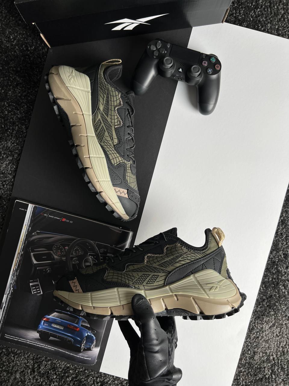 Чоловічі кросівки шкіра текстиль Reebok Zig Kinetica 2.5 Edge Khaki, кеди Gore-Tex, термо хакі. Чоловіче взуття