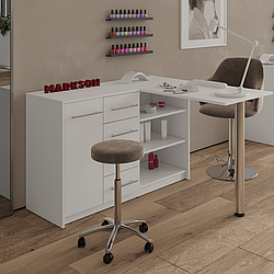 Манікюрний стіл М134 зі складаною стільницею шухлядами та поличками білий