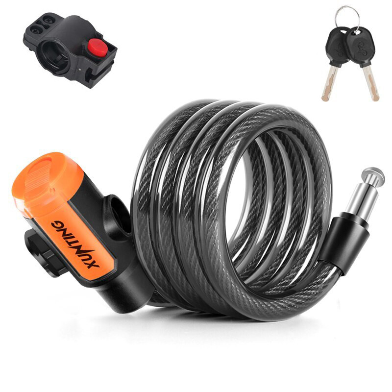 Велосипедний тросовий замок Xunting з кріпленням і ключами 120 см протиугінний для велосипеда самоката, фото 1