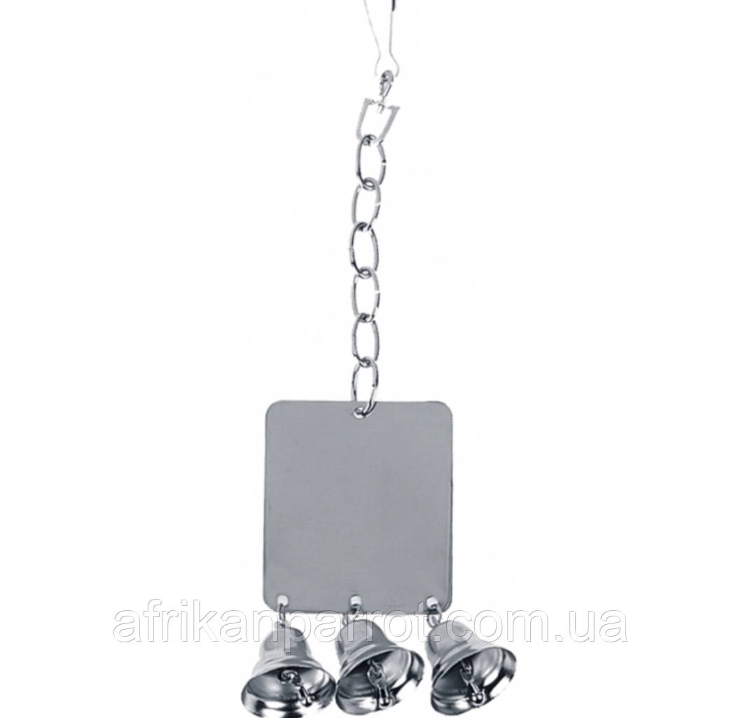 Flamingo (ФЛАМІНГО) MIRROR+3 BELLS іграшка для папуг, квадратне дзеркало з трьома дзвіночками