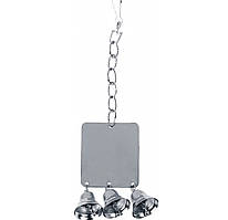 Flamingo (ФЛАМІНГО) MIRROR+3 BELLS іграшка для папуг, квадратне дзеркало з трьома дзвіночками
