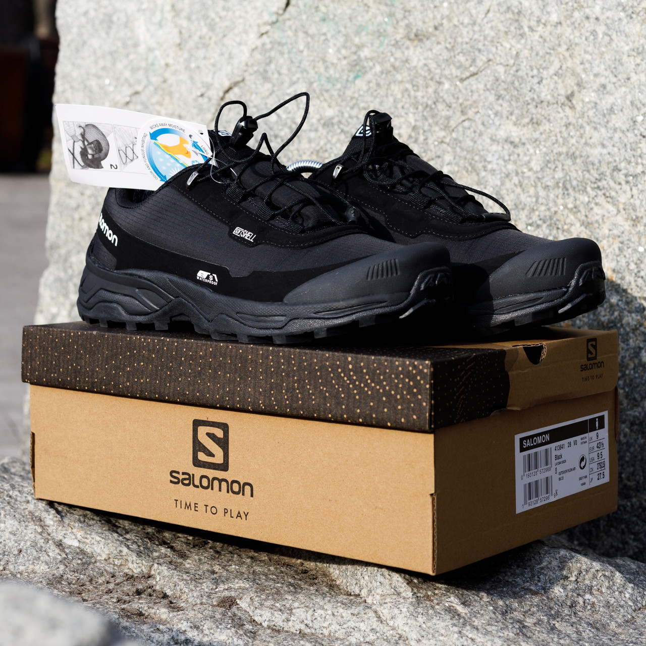РОЗПРОДАЖ ТЕРМО Зимові Кросівки Черевики Salomon Soft Shell повністю чорні, фото 1