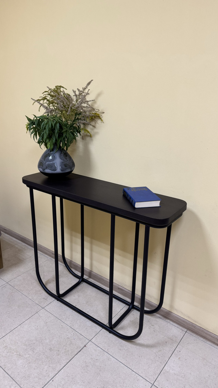 Консоль кругла, з металевими ніжками, та дерев'яною стільницею 1000х800х300 мм, фото 1