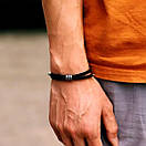 Браслет чоловічий зі шнура та сталі ONE чорний, фото 2