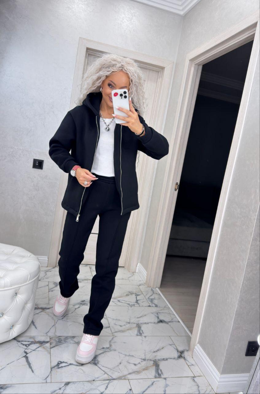 Стильний жіночий прогулянковий костюм на флісі з кофтою на блискавці "Стейсі" Базовий теплий якісний жіночий спортивний костюм, фото 1